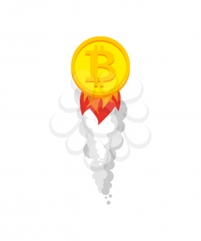 Bitcoin rocket. Growth of  price of crypto currency. Witcher illustration
