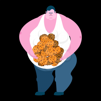 Fat guy and cookie. Glutton Thick man and biscuit. fatso vector illustration