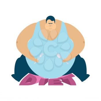 Fat guy go on a diet. Glutton Thick man. fatso vector illustration