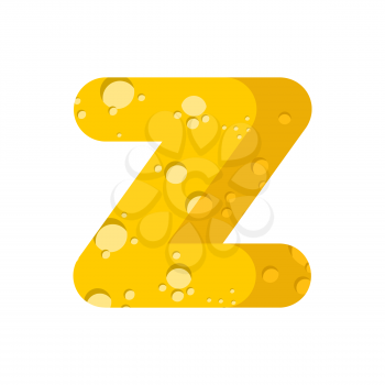 Letter Z cheese font. Symbol of cheesy alphabet. Dairy Food type sign. Vector illustration
