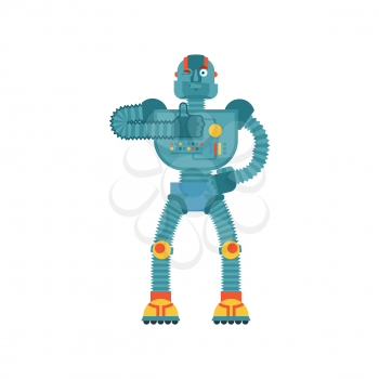 Robot thumbs up and winks. Cyborg happy emoji. Robotic man Vector illustration