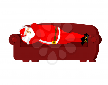 Santa Claus sleeps on couch. Rest before work. Christmas relaxation. New Year illustration
