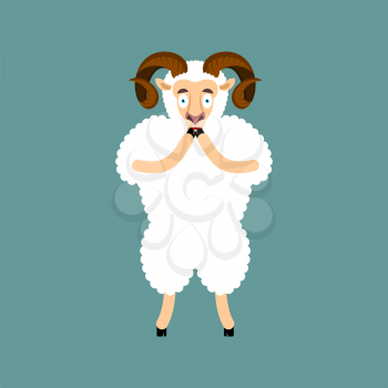 Ram OMG. sheep Oh my God emoji. Frightened Farm animal. Vector illustration