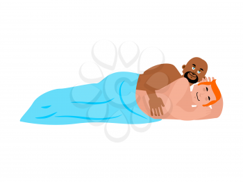 Gay in bed. Homosexuals are asleep. Guys under  blanket. LGBT vector illustration
