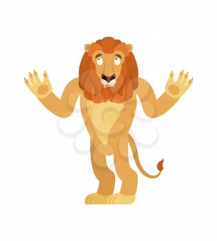 Lion confused emoji. Wild animal is perplexed emotions. Beast surprise. Vector illustration