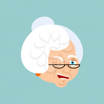 Grandmother winks emotion avatar. Face Grandma merry emoji. Old lady Vector illustration