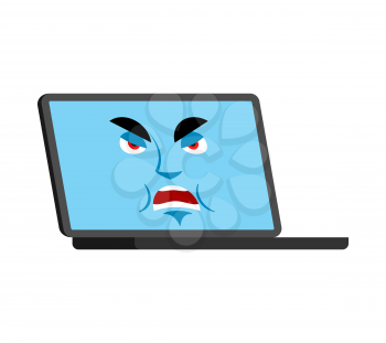 Laptop angry emoji face avatar. Computer evil emotions. PC aggressive. Vector illustration