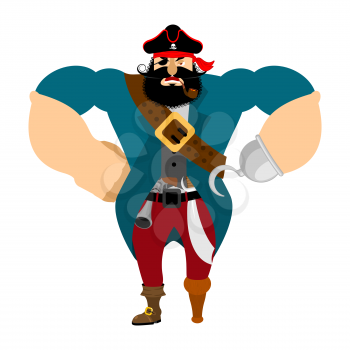 Angry strong pirate. Powerful big buccaneer. Vector illustration

