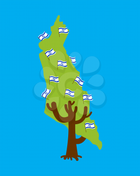 Patriotic tree Israel map. Israeli flag. National political Plant. Vector illustration
