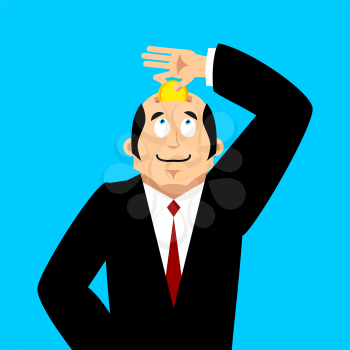 Head of piggy bank. Businessman and coin. Business concept investing in knowledge. Vector illustration
