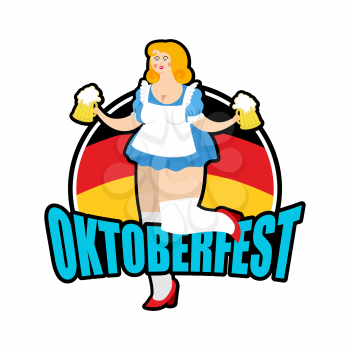 Oktoberfest girl and beer mug. National Beer Festival in Germany. Woman and alcohol
