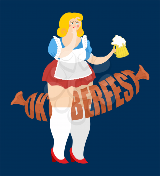 Oktoberfest girl and sausage. National Beer Festival in Germany. Woman and beer
