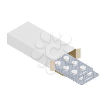 Tablets paper box packaging mock up template isolated. Blister is medical pill. Medicine Tablet
