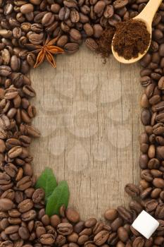 coffee powder and beans as background texture