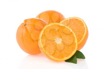 orange fruit and slices isolated on white background