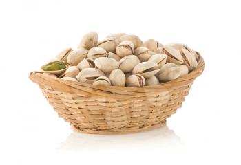 nuts pistachios in bowl isolated on white background