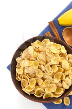 bowl of corn flakes isolated on white background