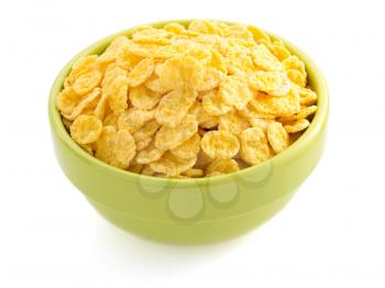 corn flakes in bowl  isolated on white background