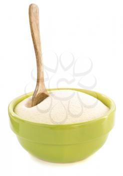 semolina in plate bowl on white background