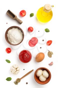 pizza ingredients isolated on white background