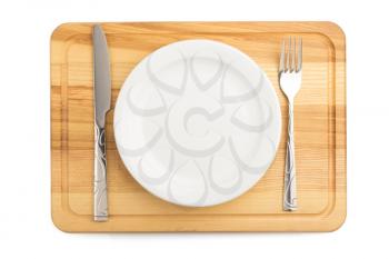 cutting board and plate isolated  on white background