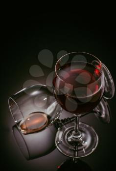wine glass on black background