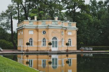 Facade of the building located in Catherine Park of Tsarskoye Selo nearby to the city of St. Petersburg.