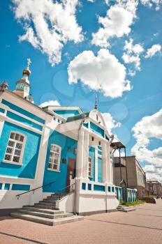 View of church with blue walls in the city of Arzamas.