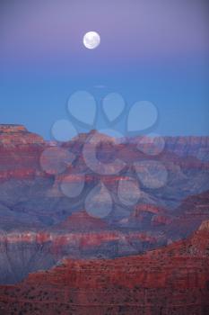 Grand Canyon National Park sunset and moon.