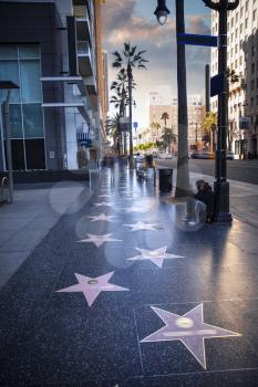 Walk of Fame at sunset on Hollywood Boulevard