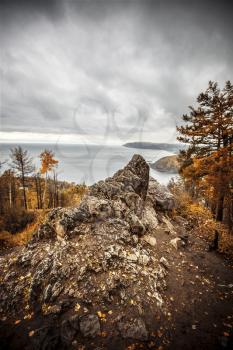 view of Lake Baikal. Golden autumn. Russia