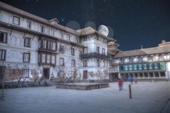 Patan .Ancient city in Kathmandu Valley. Nepal. night the starry sky and the moon is shining