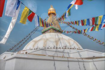 Evening view of Bodhnath stupa .  Kathmandu .  Nepal