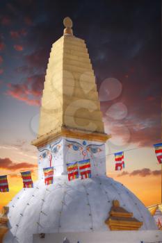 Evening view of Bodhnath stupa .  Kathmandu .  Nepal