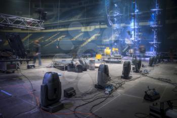 Technical preparation for the big concert indoors. Backstage