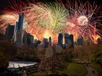 festive fireworks at night in New York. USA.