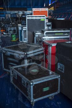 boxes for equipment. preparation for a concert