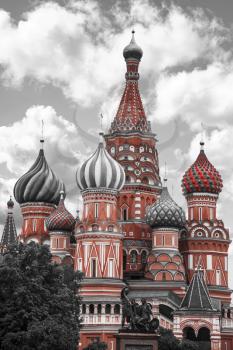 St. Basil's Cathedral . black and red and white photo