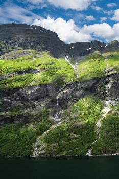 waterfalls northern Norwegian fjords. 