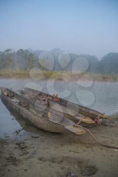 Chitwan Reserve in Nepal. Canoe for traveling through the river through the jungle