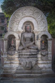 Swayambhunath golden Buddha statue. Kathmandu, Nepal