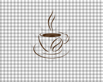 grey checkered picnic tablecloth, abstract background, coffee cup