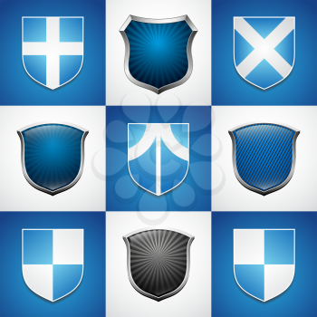 heraldic shield vector set blue design