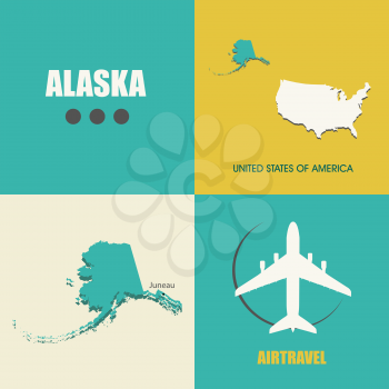 flat design with map Alaska concept for air travel