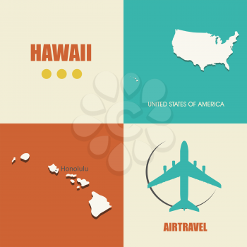 flat design with map Hawaii concept for air travel