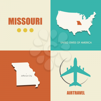 flat design with map Missouri concept for air travel