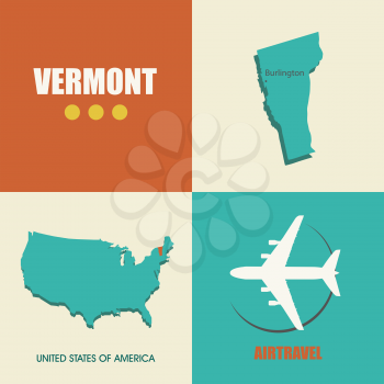flat design with map Vermont concept for air travel