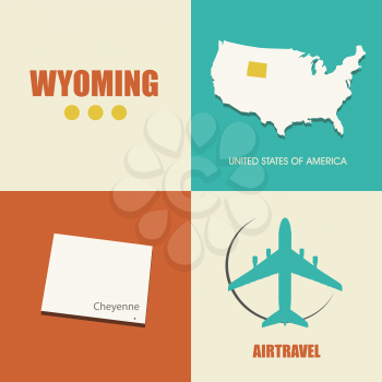 flat design with map Wyoming concept for air travel