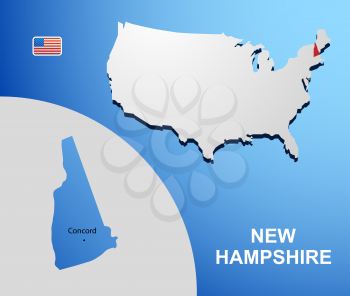 New Hampshire on USA map with map of the state