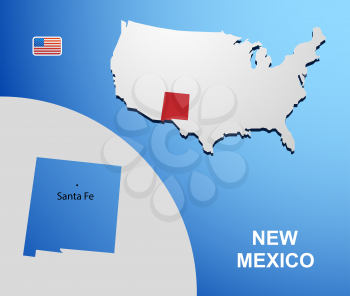 New Mexico on USA map with map of the state